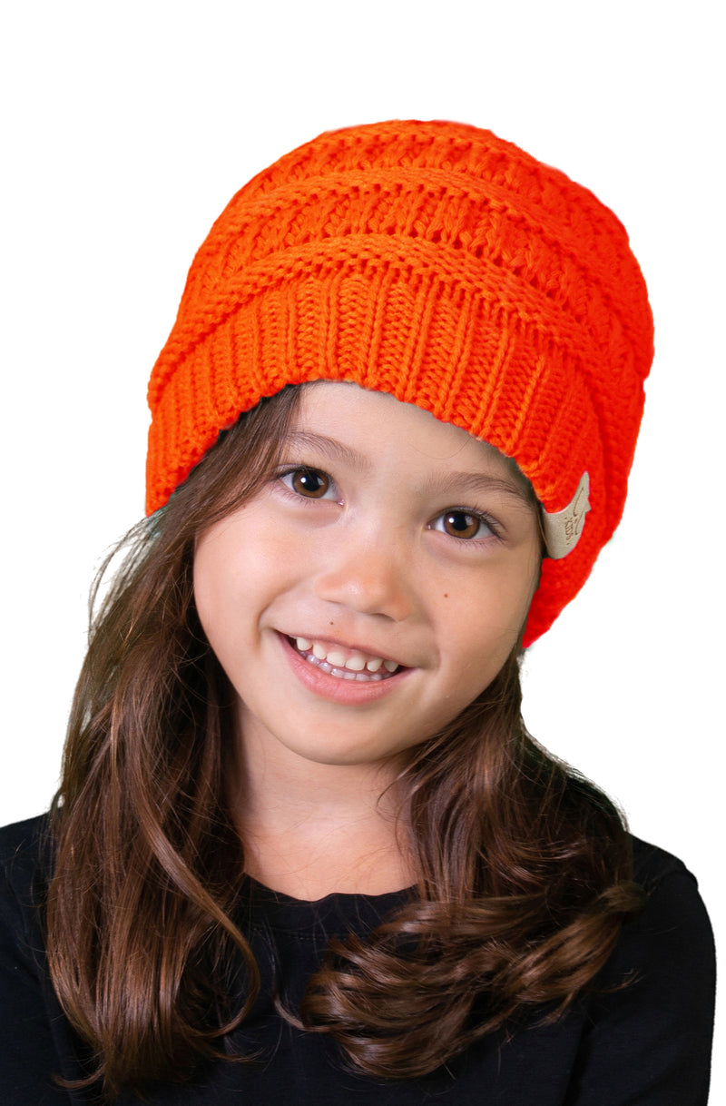 C.C. Kid's Classic Fit Cable Knit Beanie - Neon