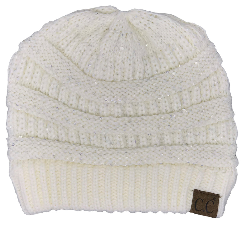 C.C. Classic Fit Cable Knit Beanie - Sequin