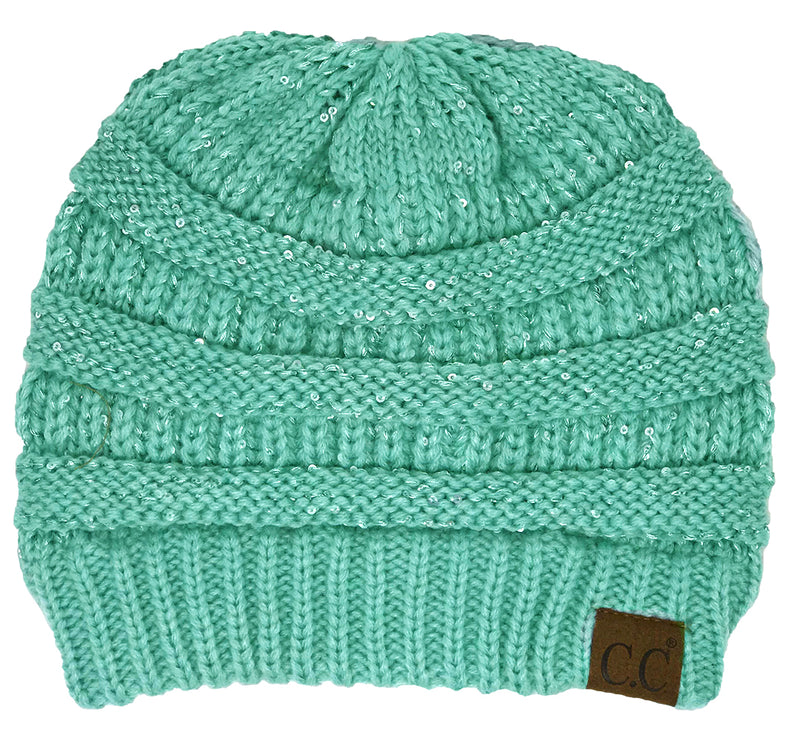 C.C. Classic Fit Cable Knit Beanie - Sequin