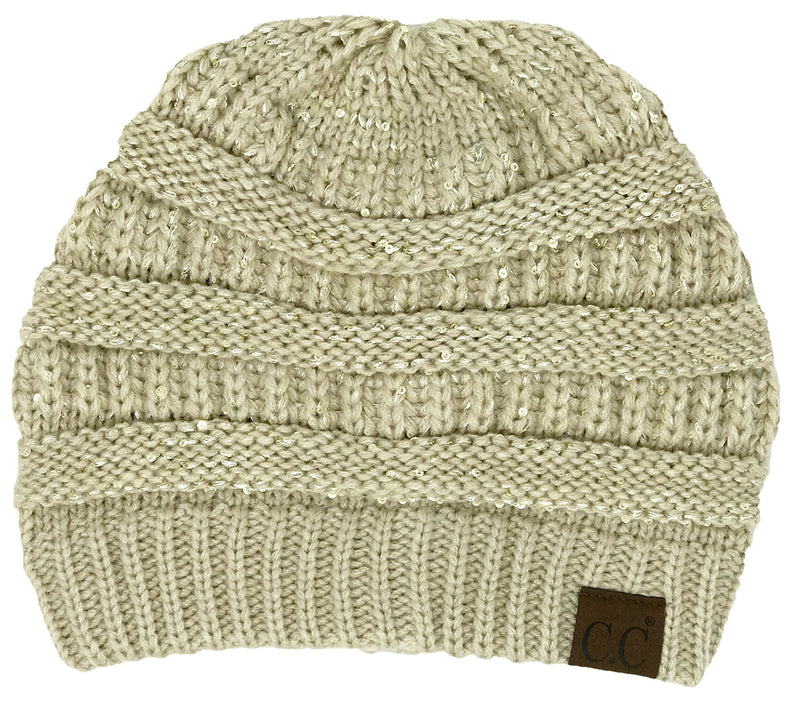 C.C. Classic Fit Cable Knit Beanie - Sequin