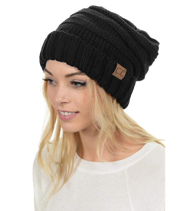C.C. Oversized Slouchy Fit Cable Knit Beanie - Solid Colors