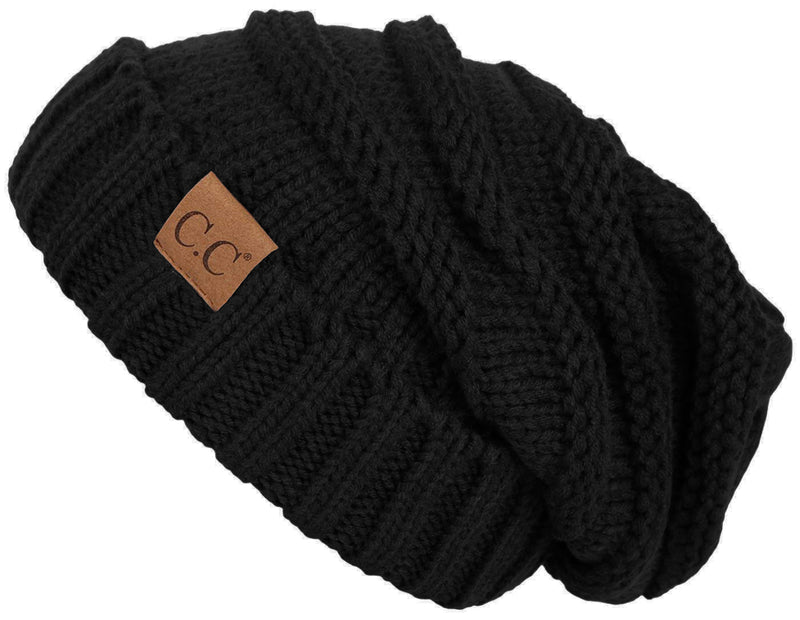 C.C. Oversized Slouchy Fit Cable Knit Beanie - Solid Colors