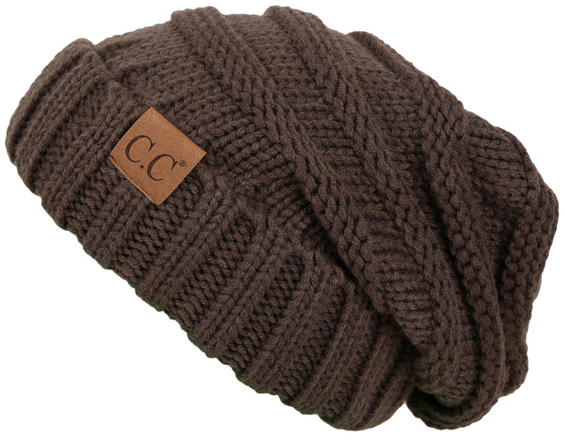 C.C. Oversized Slouchy Fit Cable Knit Beanie - Solid Colors