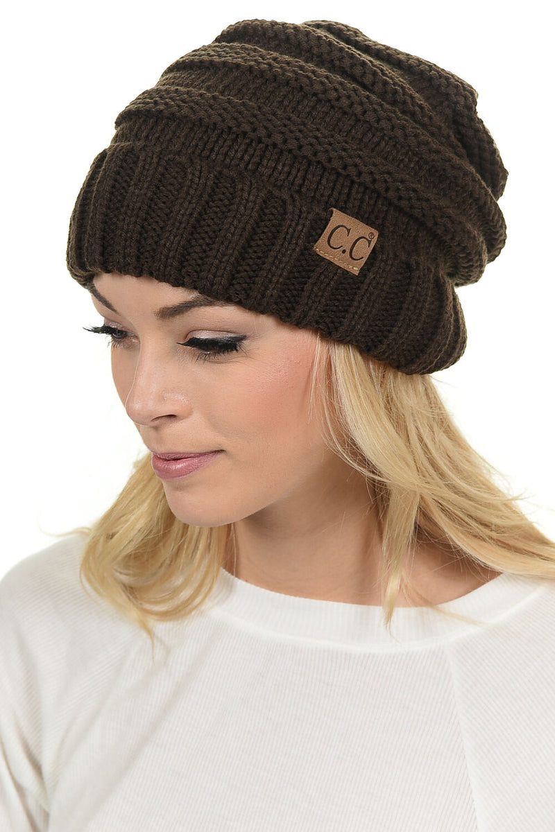 C.C. Oversized Slouchy Fit Cable Knit Beanie - Solid Colors