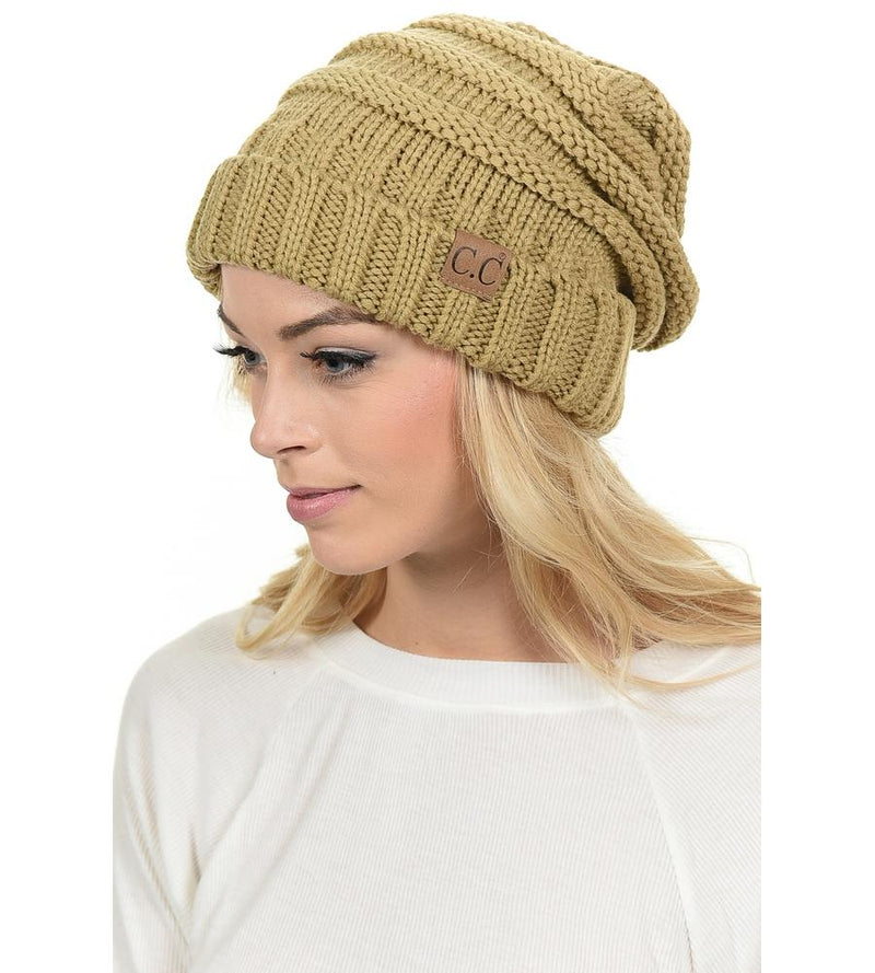 C.C. Oversized Slouchy Fit Cable Knit Beanie - Solid Colors
