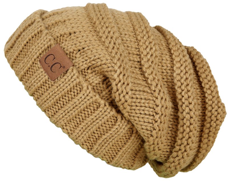 C.C. Oversized Slouchy Fit Cable Knit Beanie - Solid Colors