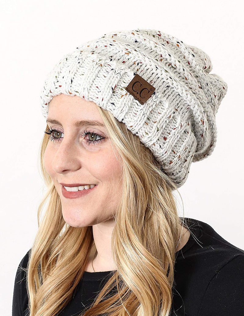 C.C. Oversized Slouchy Fit Cable Knit Beanie - Confetti
