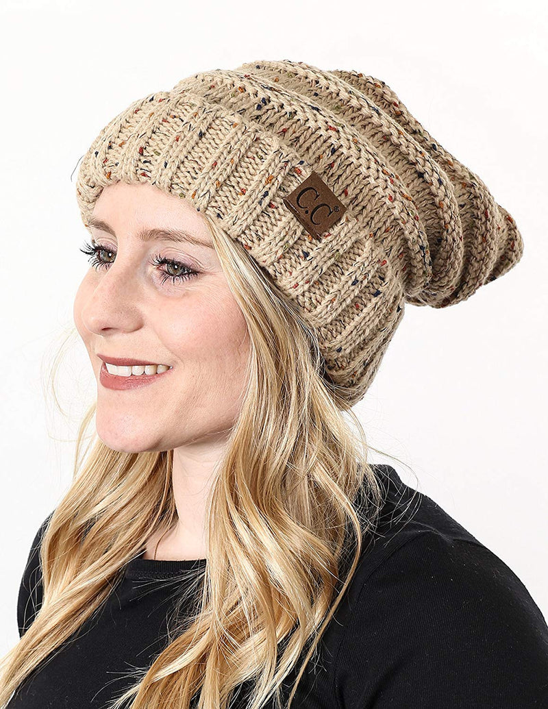 C.C. Oversized Slouchy Fit Cable Knit Beanie - Confetti