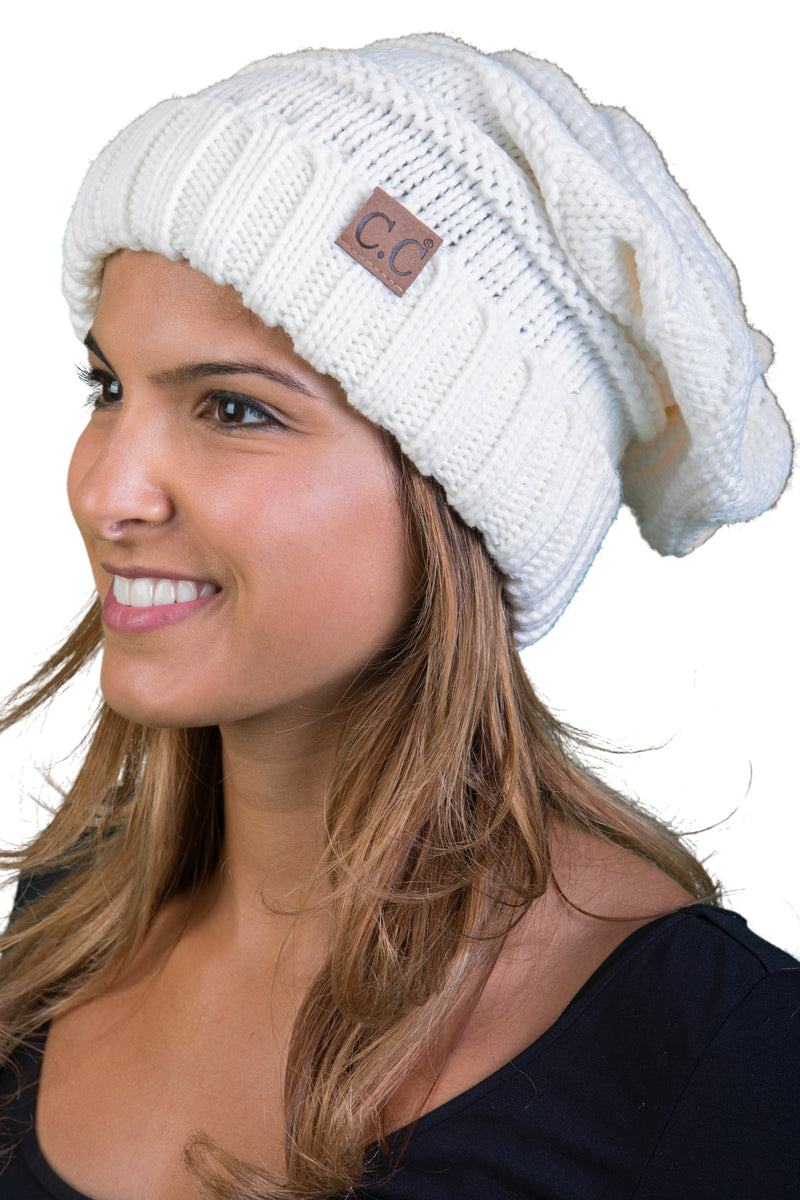 C.C. Oversized Slouchy Fit Cable Knit Beanie - Solid Colors