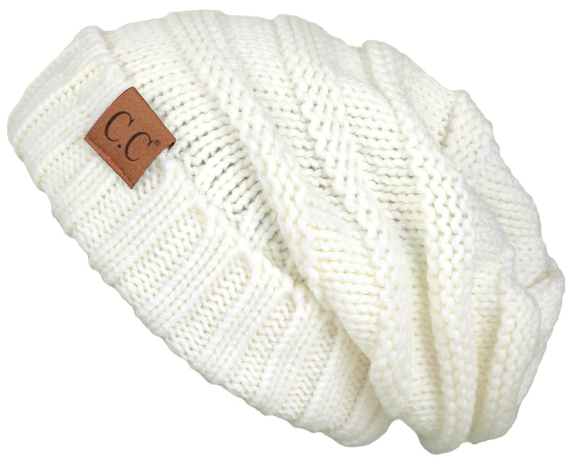 C.C. Oversized Slouchy Fit Cable Knit Beanie - Solid Colors