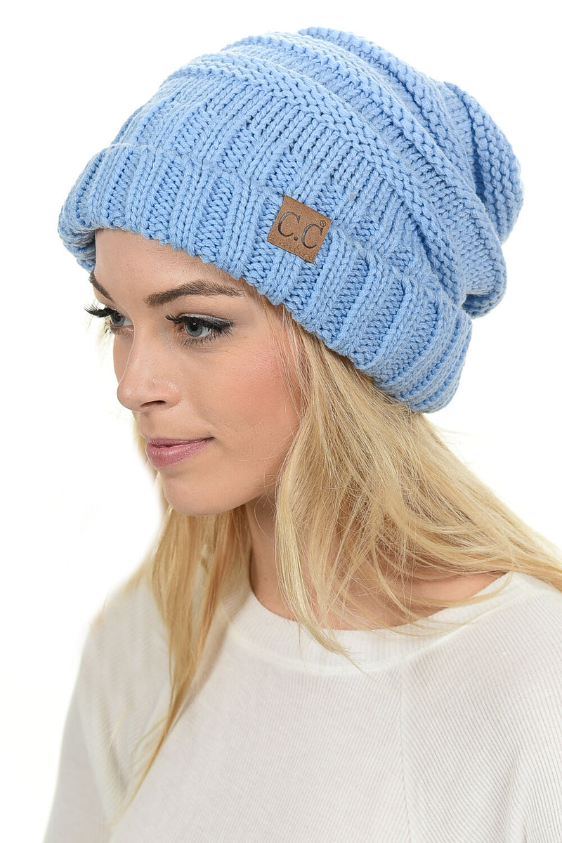 C.C. Oversized Slouchy Fit Cable Knit Beanie - Solid Colors