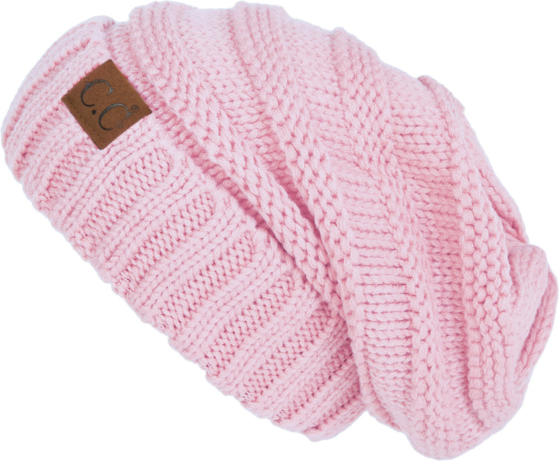 C.C. Oversized Slouchy Fit Cable Knit Beanie - Solid Colors