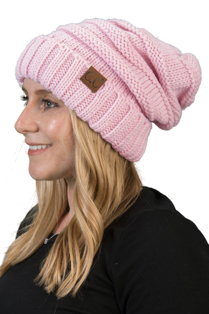 C.C. Oversized Slouchy Fit Cable Knit Beanie - Solid Colors