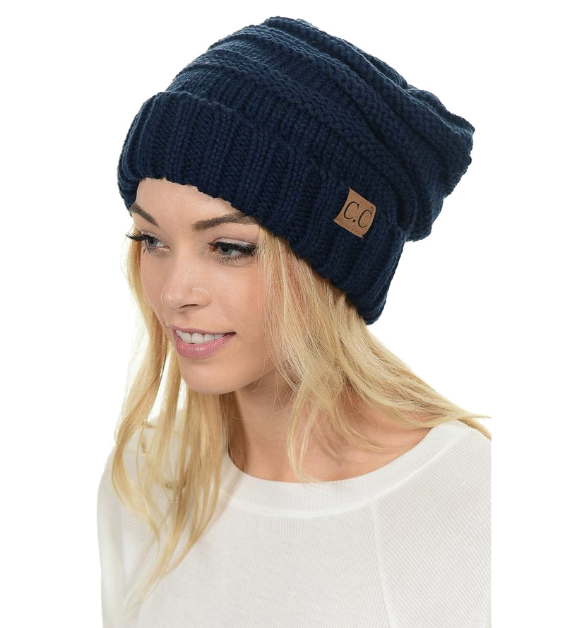 C.C. Oversized Slouchy Fit Cable Knit Beanie - Solid Colors