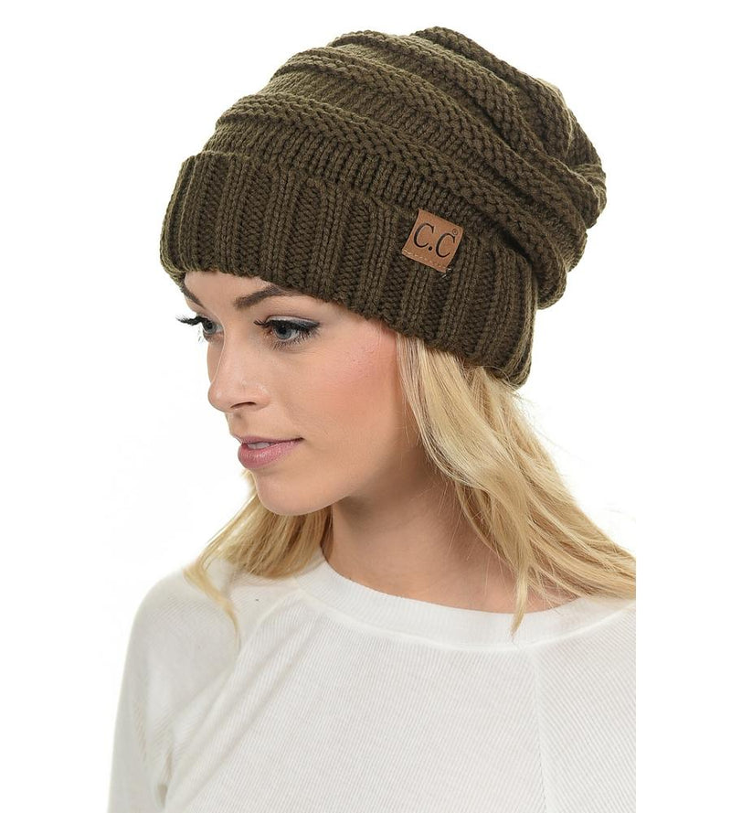 C.C. Oversized Slouchy Fit Cable Knit Beanie - Solid Colors