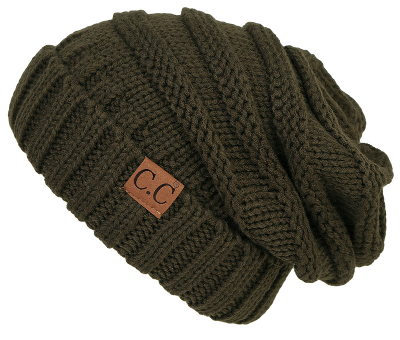 C.C. Oversized Slouchy Fit Cable Knit Beanie - Solid Colors