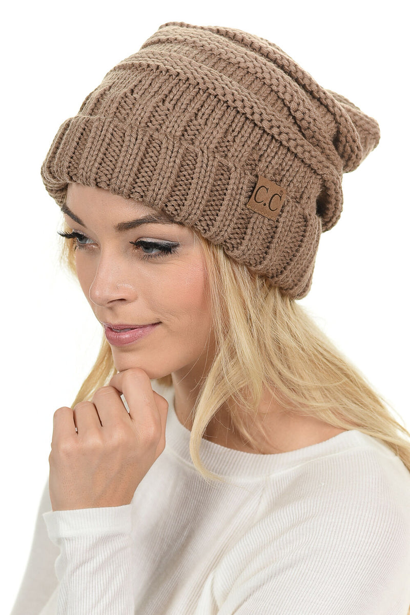 C.C. Oversized Slouchy Fit Cable Knit Beanie - Solid Colors
