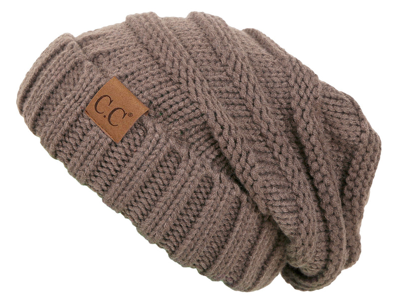 C.C. Oversized Slouchy Fit Cable Knit Beanie - Solid Colors