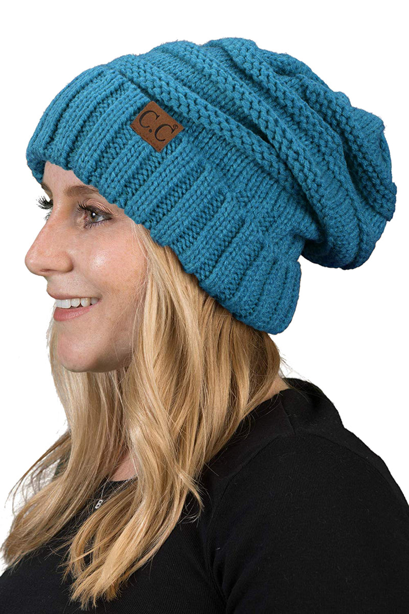 C.C. Oversized Slouchy Fit Cable Knit Beanie - Solid Colors