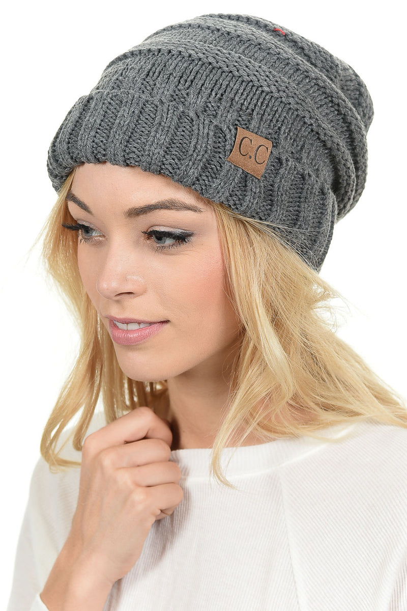 C.C. Oversized Slouchy Fit Cable Knit Beanie - Solid Colors