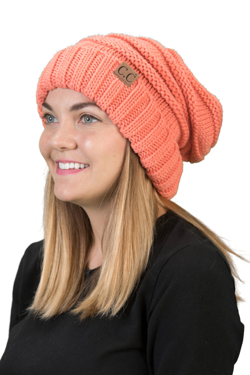 C.C. Oversized Slouchy Fit Cable Knit Beanie - Solid Colors
