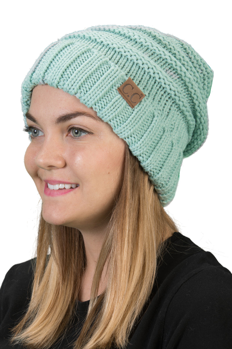 C.C. Oversized Slouchy Fit Cable Knit Beanie - Solid Colors