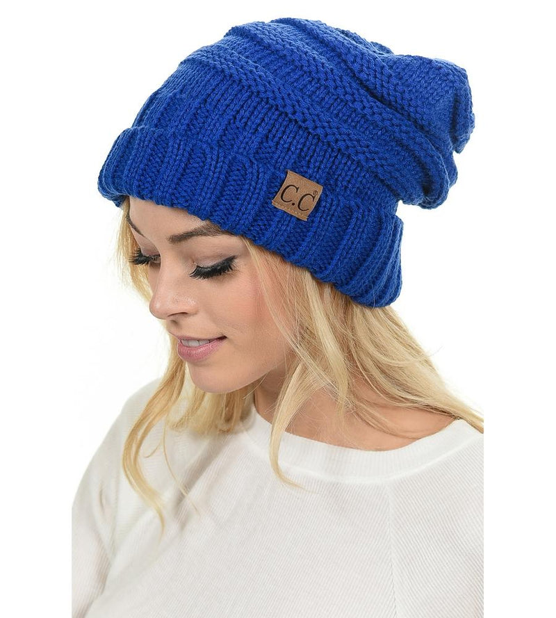 C.C. Oversized Slouchy Fit Cable Knit Beanie - Solid Colors