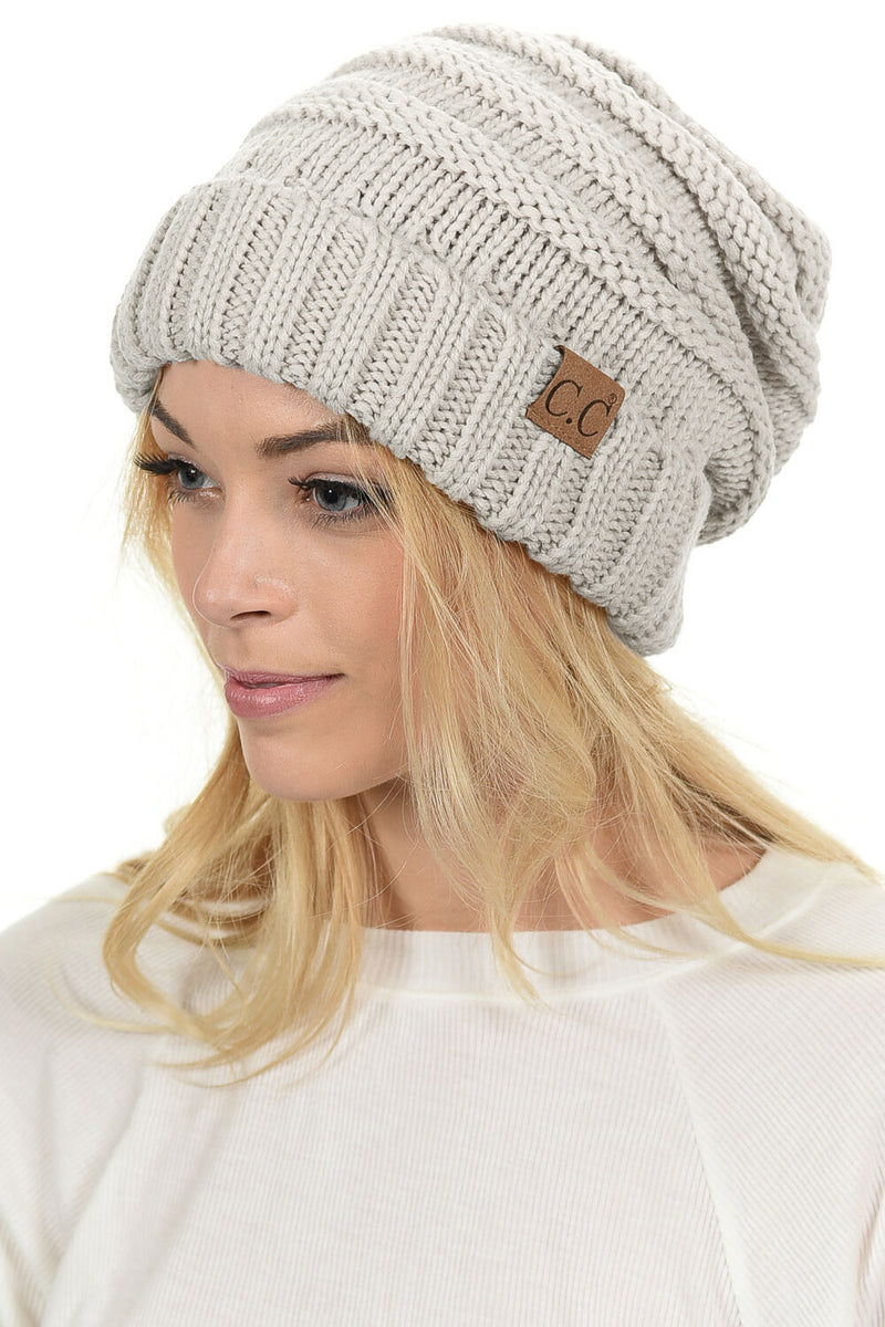C.C. Oversized Slouchy Fit Cable Knit Beanie - Solid Colors