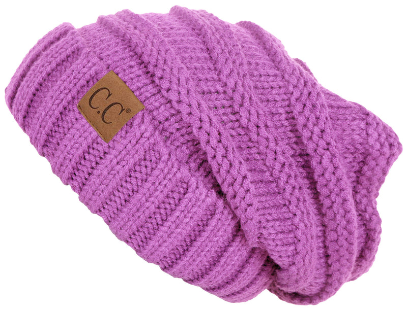 C.C. Oversized Slouchy Fit Cable Knit Beanie - Solid Colors