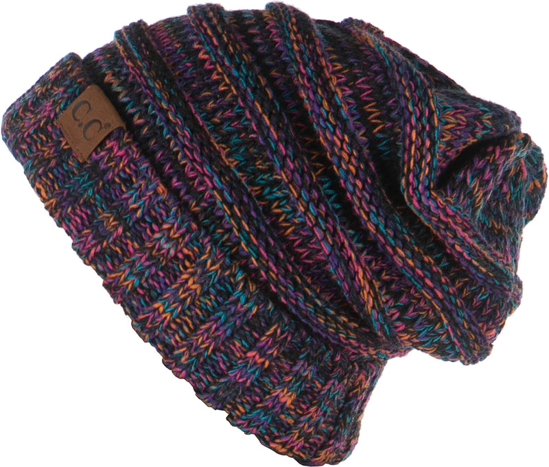 C.C. Oversized Slouchy Fit Cable Knit Beanie - Tricolor Mix