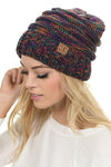 C.C. Oversized Slouchy Fit Cable Knit Beanie - Tricolor Mix