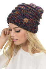 C.C. Oversized Slouchy Fit Cable Knit Beanie - Tricolor Mix