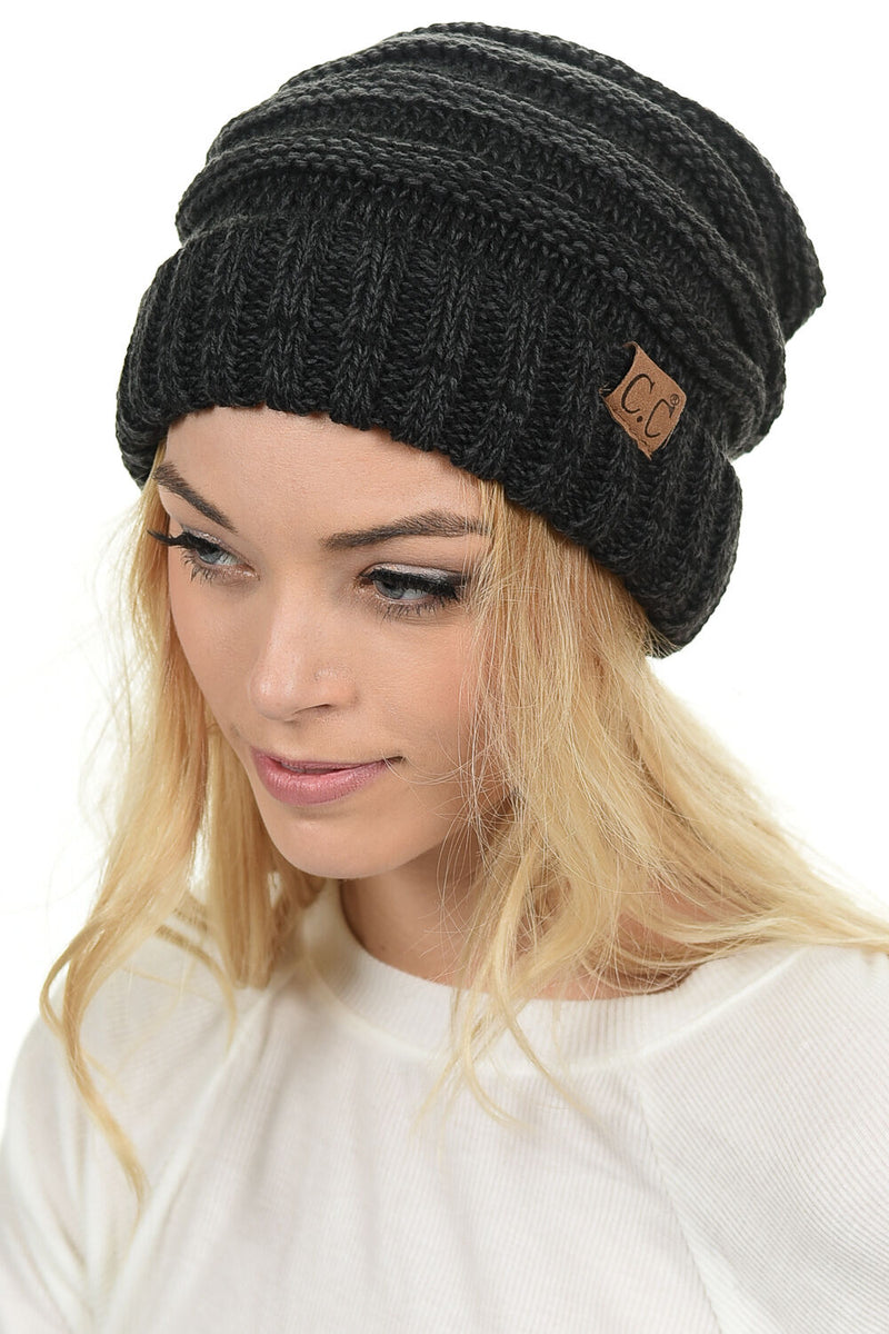 C.C. Oversized Slouchy Fit Cable Knit Beanie - Tricolor Mix