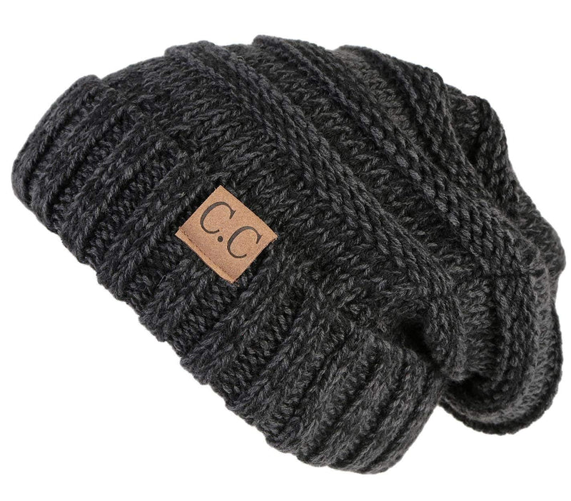 C.C. Oversized Slouchy Fit Cable Knit Beanie - Tricolor Mix