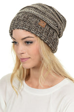 C.C. Oversized Slouchy Fit Cable Knit Beanie - Tricolor Mix