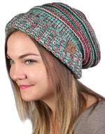 C.C. Oversized Slouchy Fit Cable Knit Beanie - Tricolor Mix