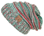 C.C. Oversized Slouchy Fit Cable Knit Beanie - Tricolor Mix