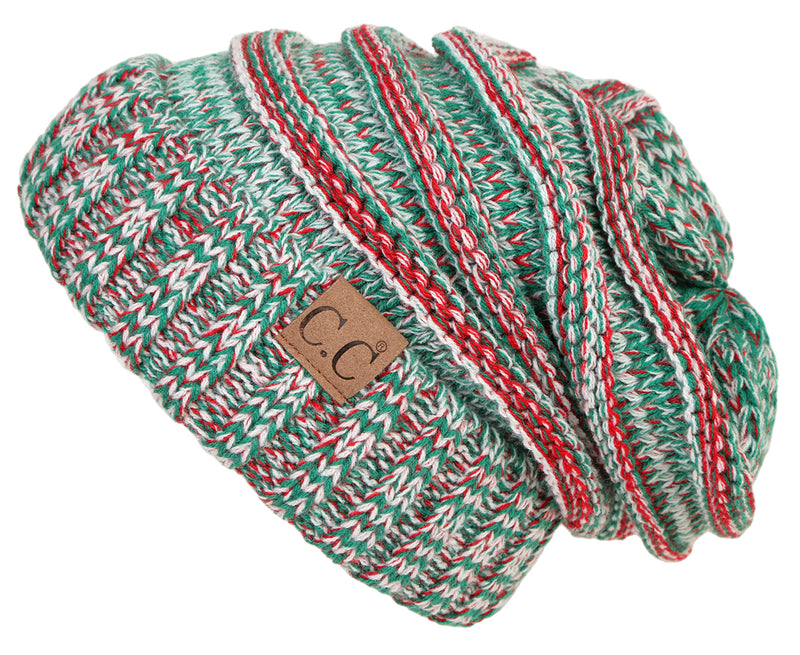 C.C. Oversized Slouchy Fit Cable Knit Beanie - Tricolor Mix