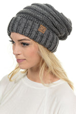 C.C. Oversized Slouchy Fit Cable Knit Beanie - Tricolor Mix