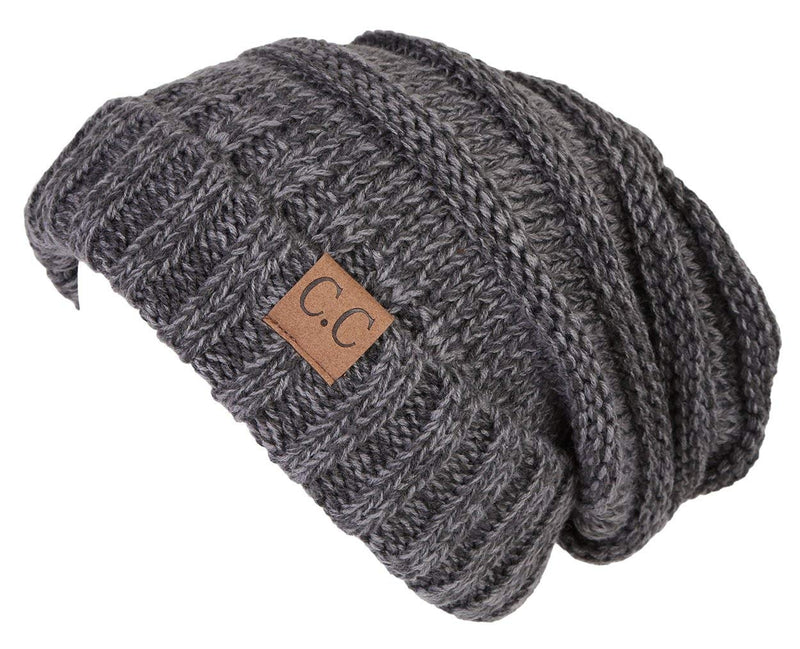 C.C. Oversized Slouchy Fit Cable Knit Beanie - Tricolor Mix
