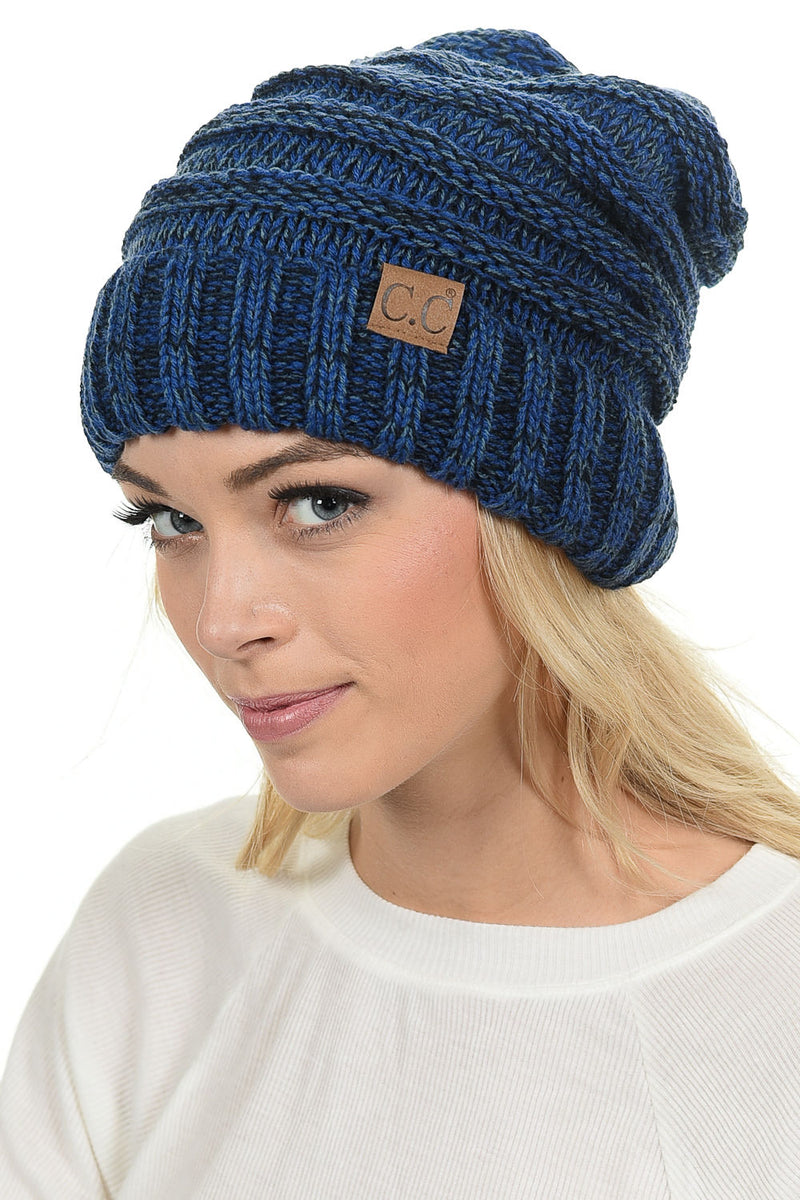 C.C. Oversized Slouchy Fit Cable Knit Beanie - Tricolor Mix
