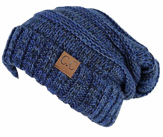 C.C. Oversized Slouchy Fit Cable Knit Beanie - Tricolor Mix