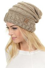 C.C. Oversized Slouchy Fit Cable Knit Beanie - Tricolor Mix
