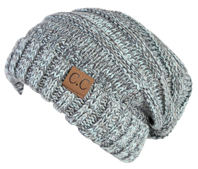 C.C. Oversized Slouchy Fit Cable Knit Beanie - Tricolor Mix