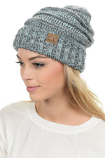 C.C. Oversized Slouchy Fit Cable Knit Beanie - Tricolor Mix