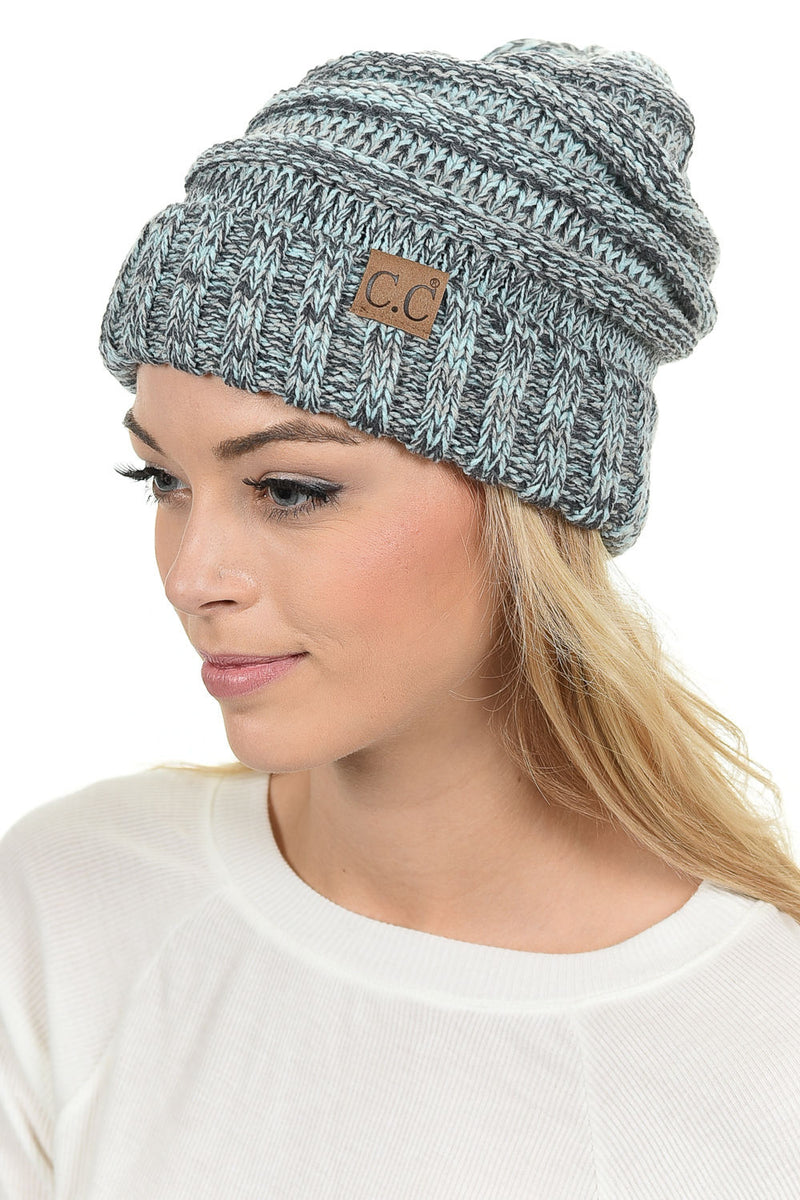 C.C. Oversized Slouchy Fit Cable Knit Beanie - Tricolor Mix