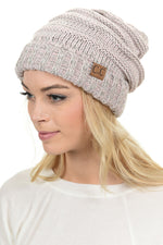 C.C. Oversized Slouchy Fit Cable Knit Beanie - Tricolor Mix
