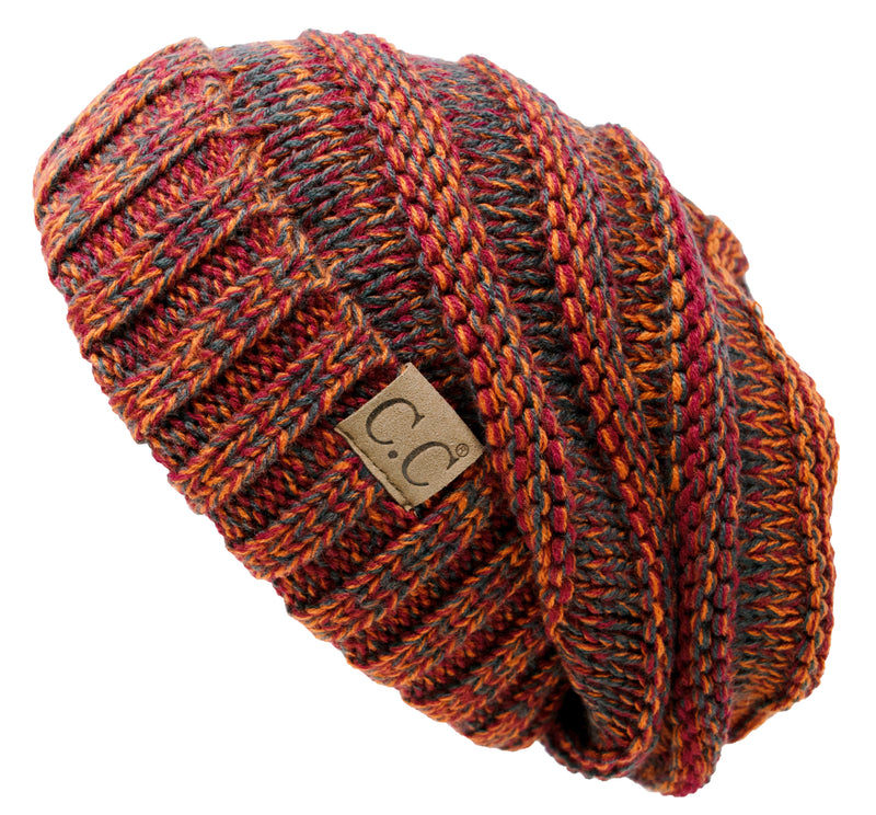 C.C. Oversized Slouchy Fit Cable Knit Beanie - Tricolor Mix