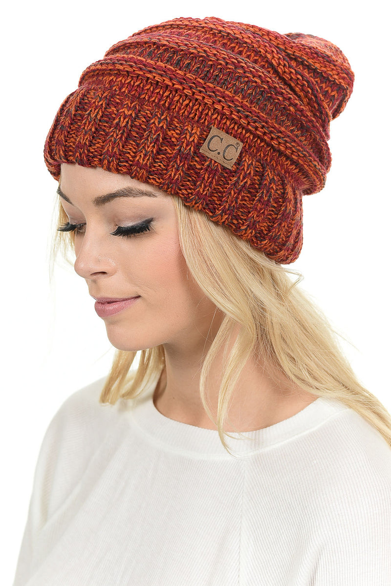 C.C. Oversized Slouchy Fit Cable Knit Beanie - Tricolor Mix