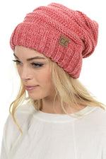 C.C. Oversized Slouchy Fit Cable Knit Beanie - Tricolor Mix